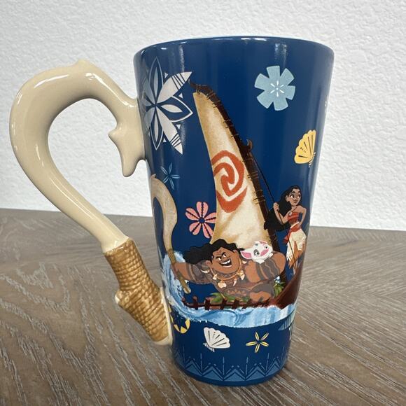 Disney Store Moana Fish Hook Handle Tall Ceramic Coffee Tea Mug Maui 14 oz Blue - Picture 3 of 6